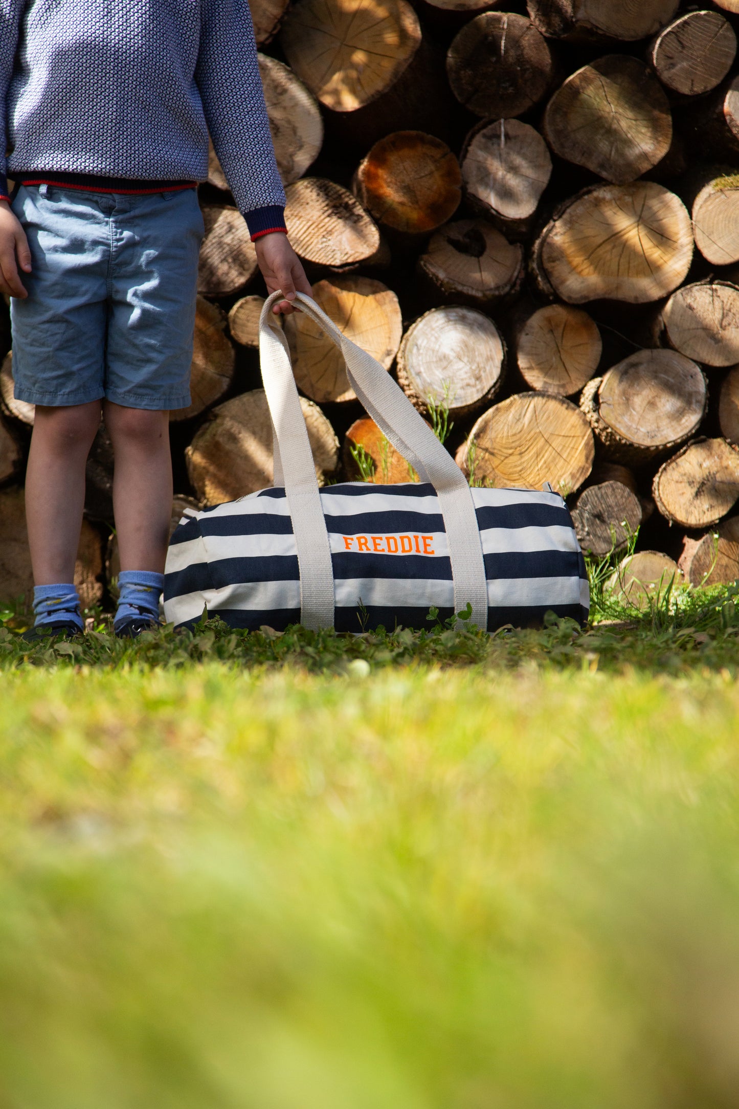 Personalised Striped Holdall - Navy