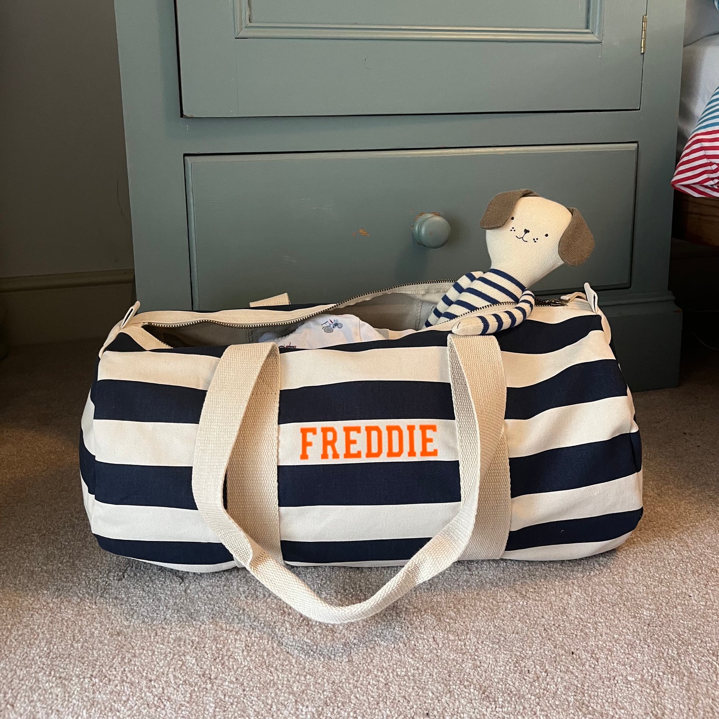 Personalised Striped Holdall - Navy