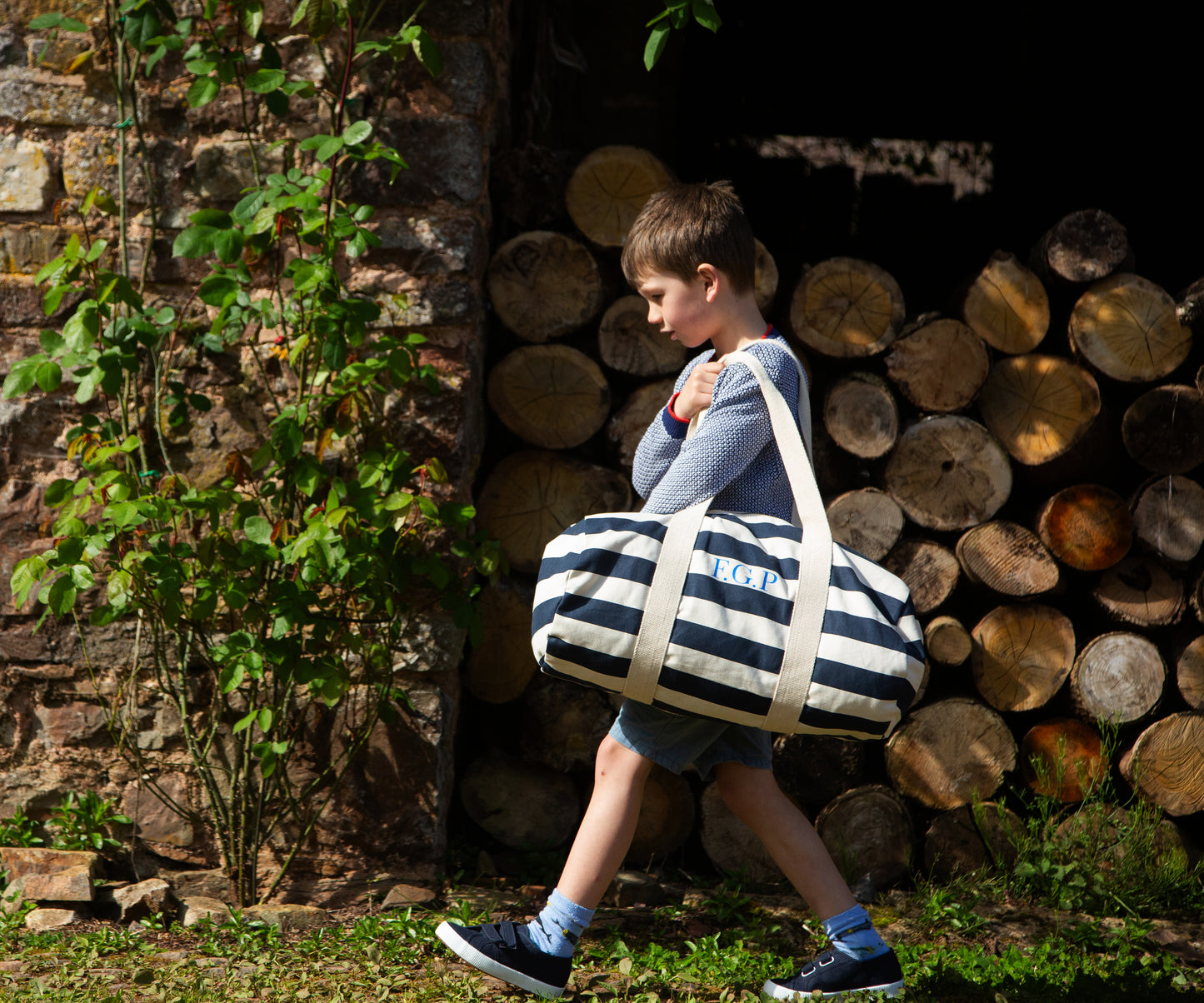 Personalised Striped Holdall - Navy