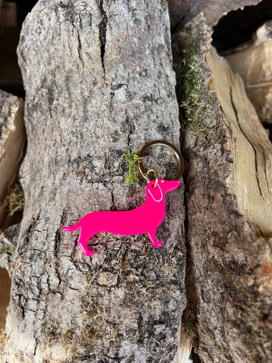 Dachshund Keyring - Neon Pink